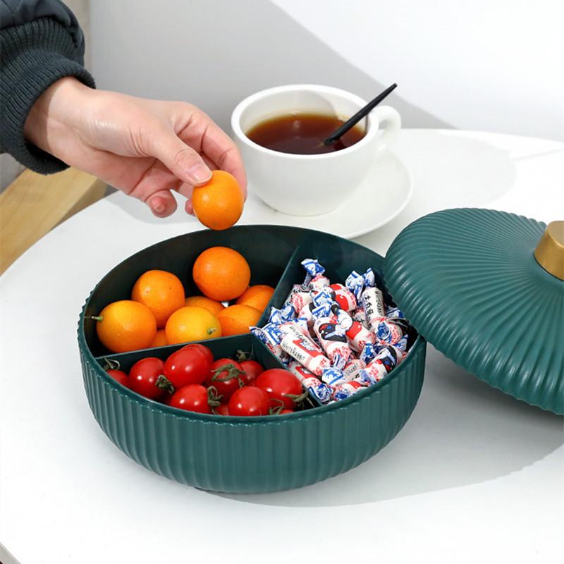 Light Luxury Round Dried Fruit Storage Box with Lid for Home Living Room Coffee Table, Simple Candy Box, New Style Fruit Plate Rack.