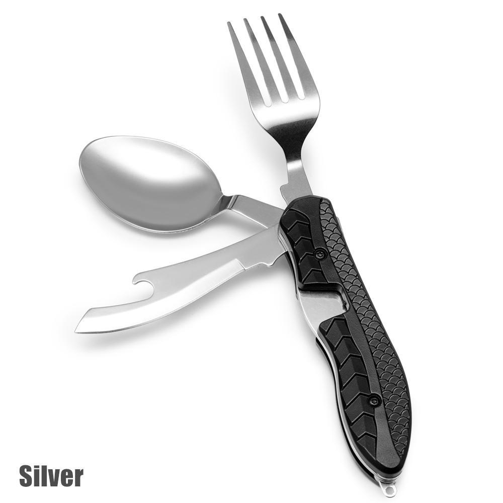 

3 в 1 дорожная утварь столовые приборы разборка пикниковая вилка ложка резак набор столовых приборов для кемпинга походный инструмент для выживания серебряный