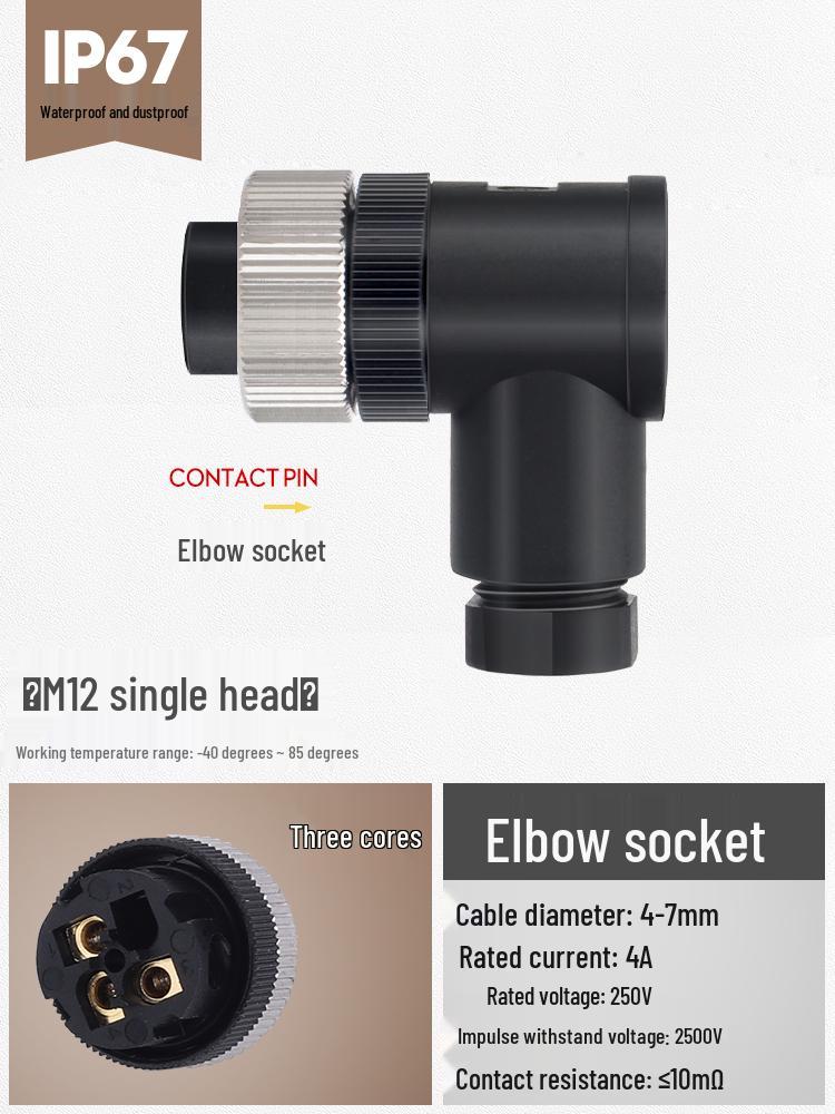 M12 Waterproof Sensor Connector: Male & Female Aviation Plug, 34-Pin, 5-Hole, 8P, Straight & Elbow, Three-Core Socket.