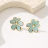 304L Stainless Steel Black Enamel Flower Drop Earrings for Women