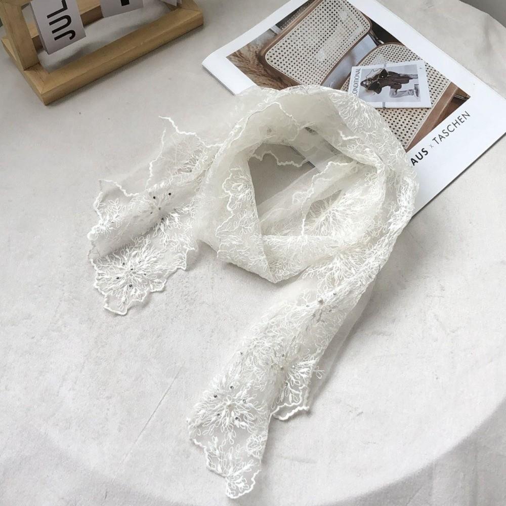 Versatile Retro Lace Scarf 130×30cm Elegant Headscarf Embroidered Flower Literary Style Embroidered Scarf for Women