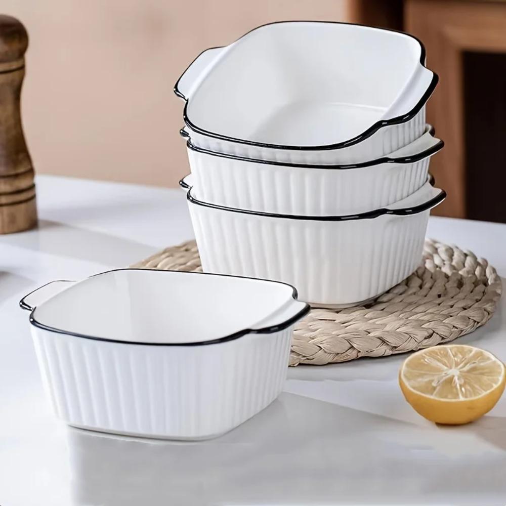 4PCS Non-slip Ceramic Baking Bowl Heat-resistant Fruit Bowl Steamed Egg Bowl Air Fryer