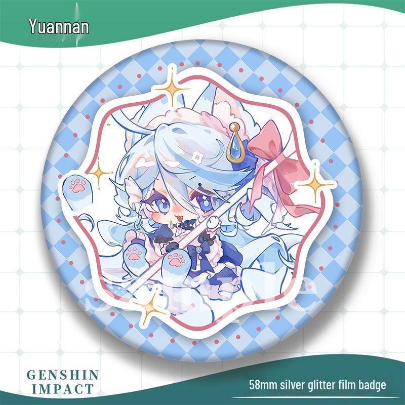 

Металлические значки Genshin Impact Q-версии: Тигнари, Скарамучча, Фурина, Кавех, Чжунли Набор брошей 58mm (Silver Glitter Film)