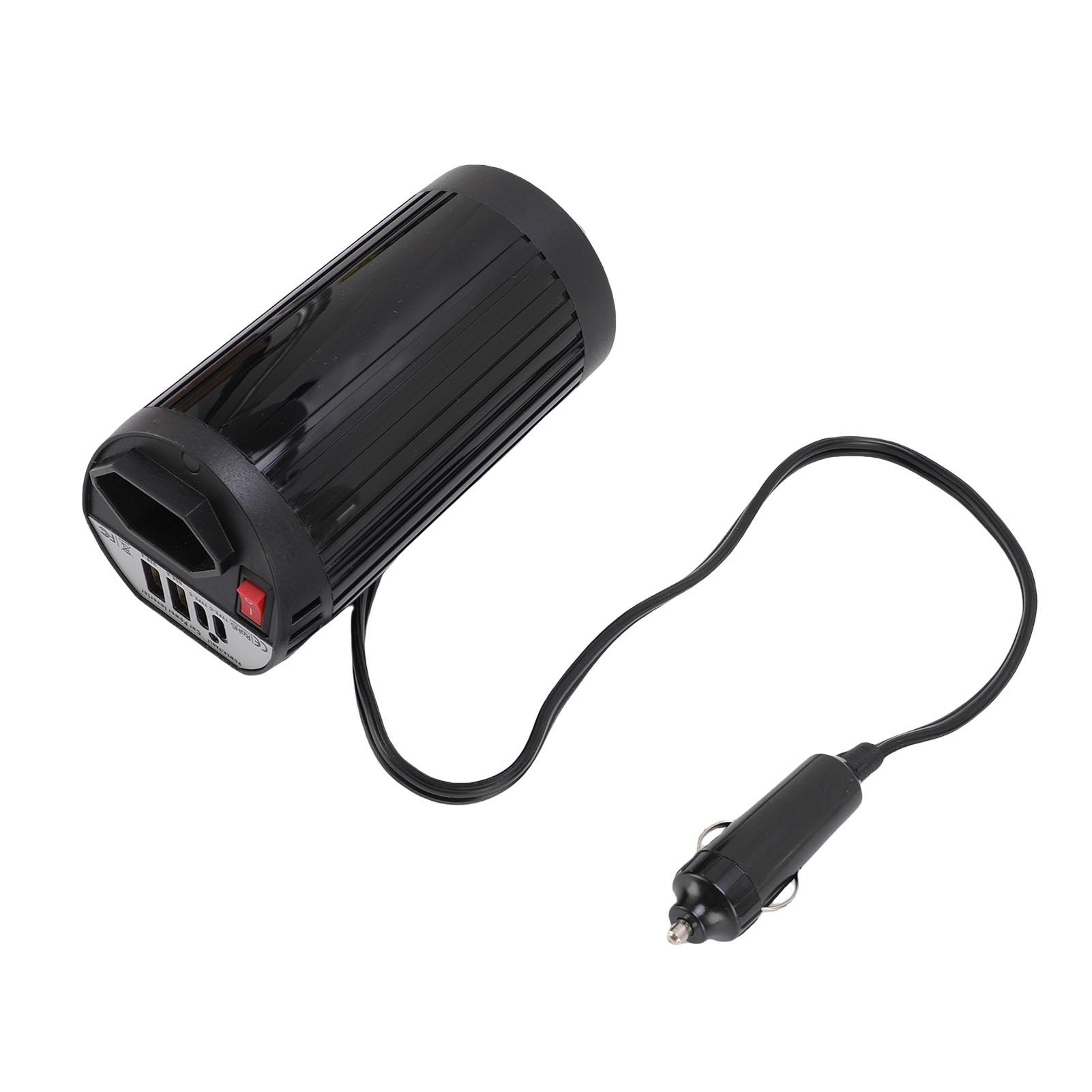 

200W Car Inverter DC 12V to AC 220V Cigar Lighter Input Dual USB and Type C Fast Charging Car Plug Adapter Outlet for