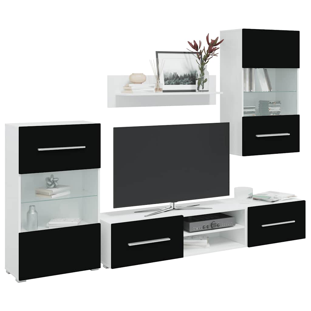 Vidaxl 5-El. Zestaw Mebli Tv Z Led, Czarny