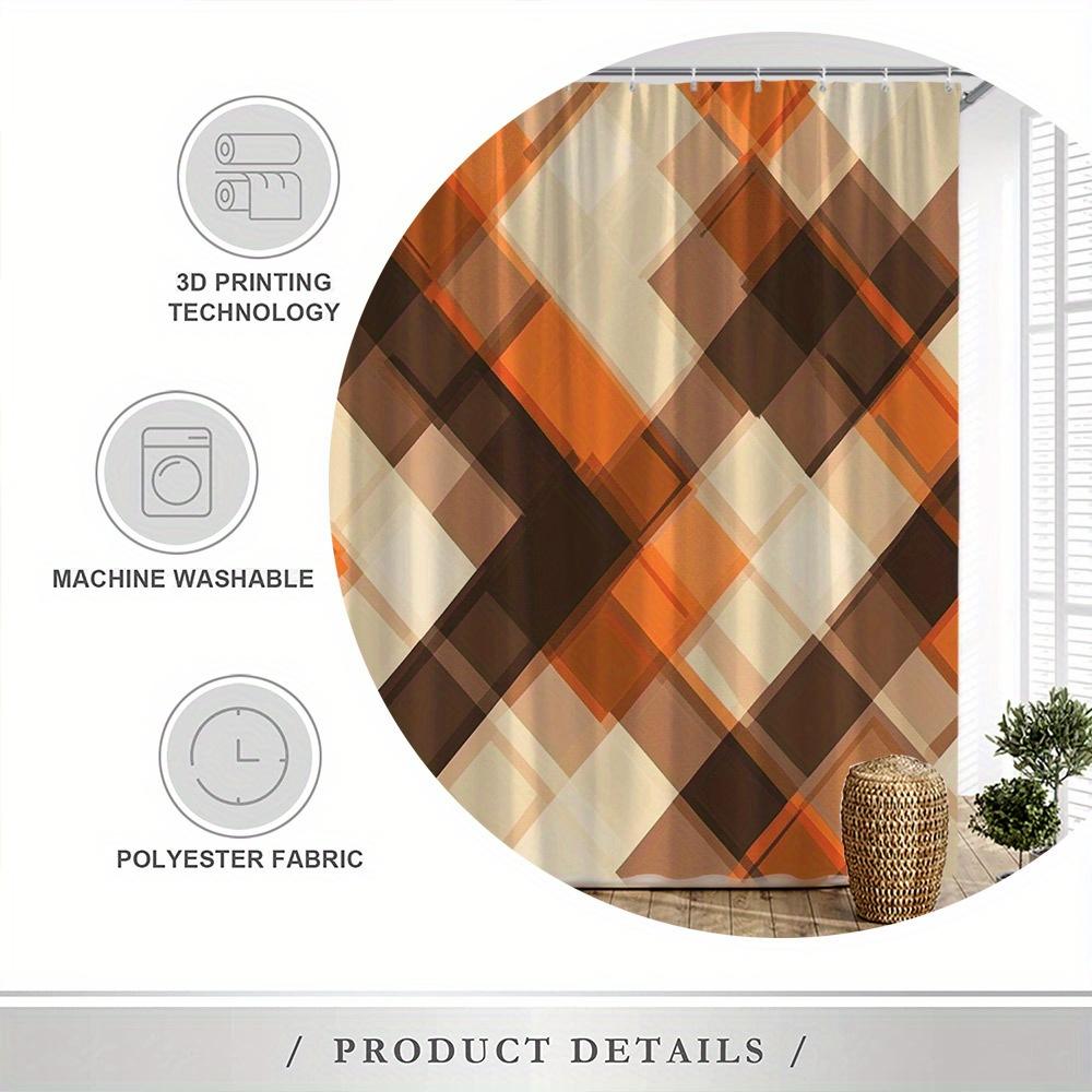 Modern Plaid Shower Curtain - Geometric Abstract Pattern In Orange, Brown, Beige & White, Fashionable Bath Decor