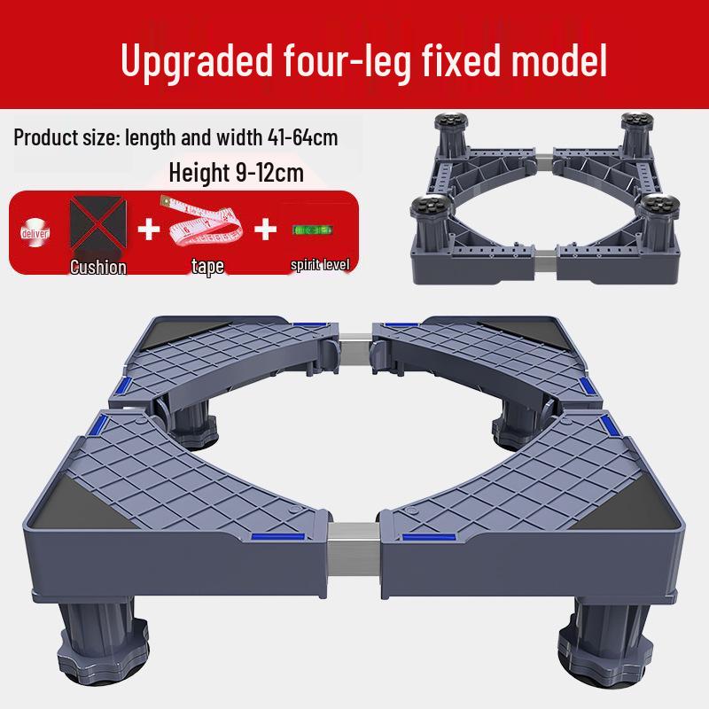 "Adjustable Gray Washing Machine Stand with Pulley Brake & Stainless Steel Pipe"