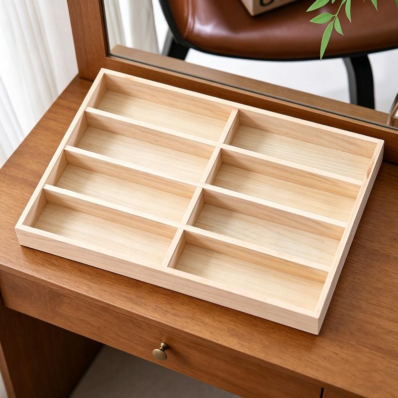 

8 Compartment Solid Wood Jewelry Storage Tray Minimalist Multi-Grid Ornament Organizer Tray For Earring Ring Necklace Accessorie 1PC