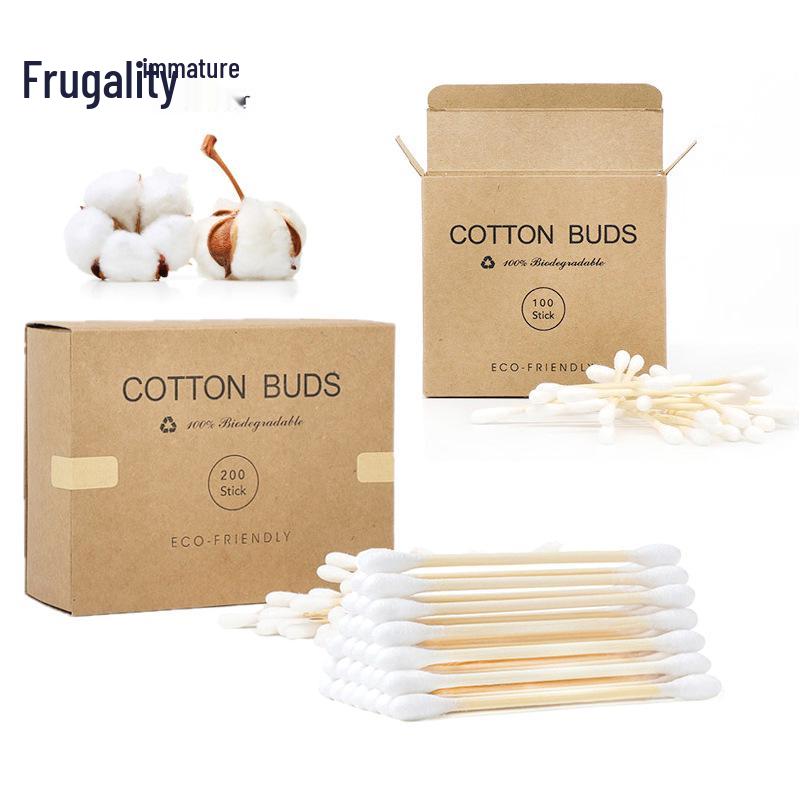 Box of 200 Double-Headed Bamboo Cotton Swabs for Ear Cleaning & Makeup Removal