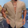 Summer Cross-border men's shirt casual Henry collar pocket short sleeve