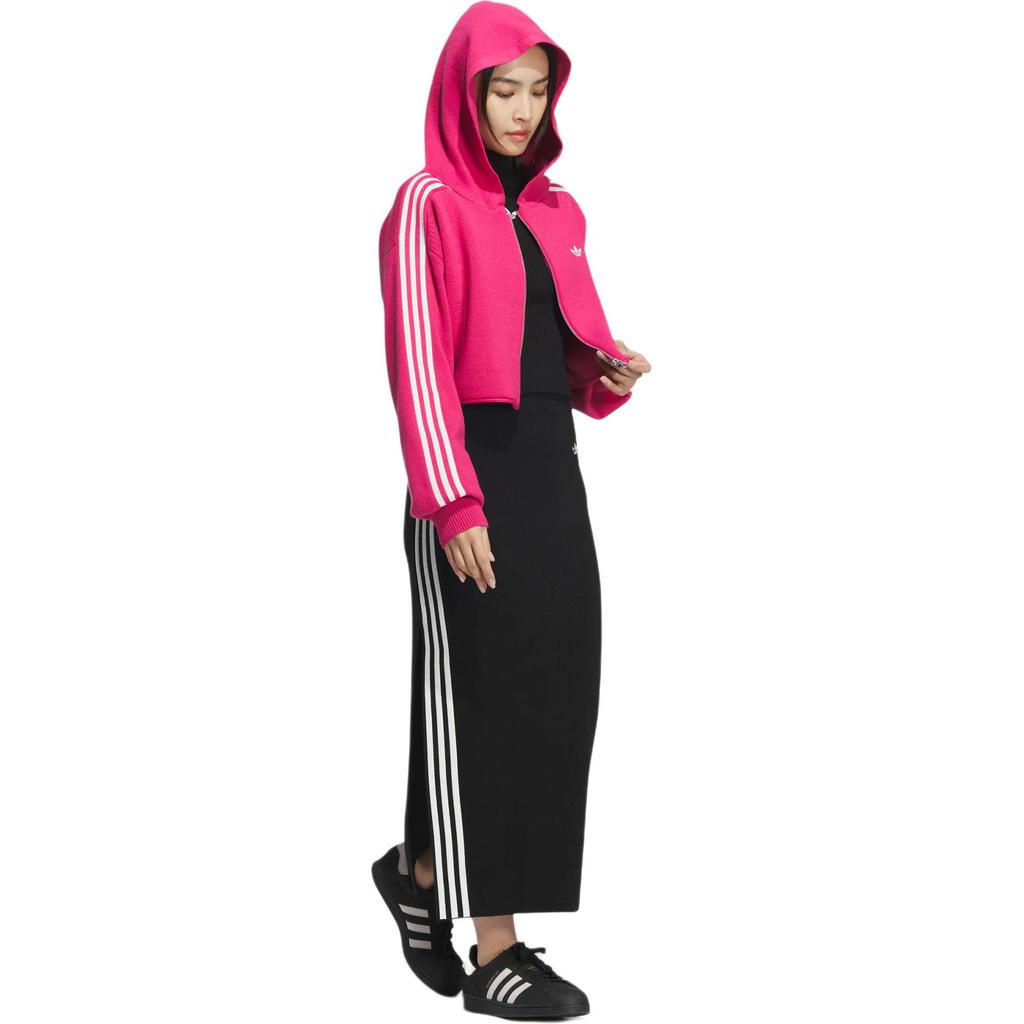 adidas Originals Premium Zip-Up Knit Cropped Hoodie Women Tops Magenta JI7063