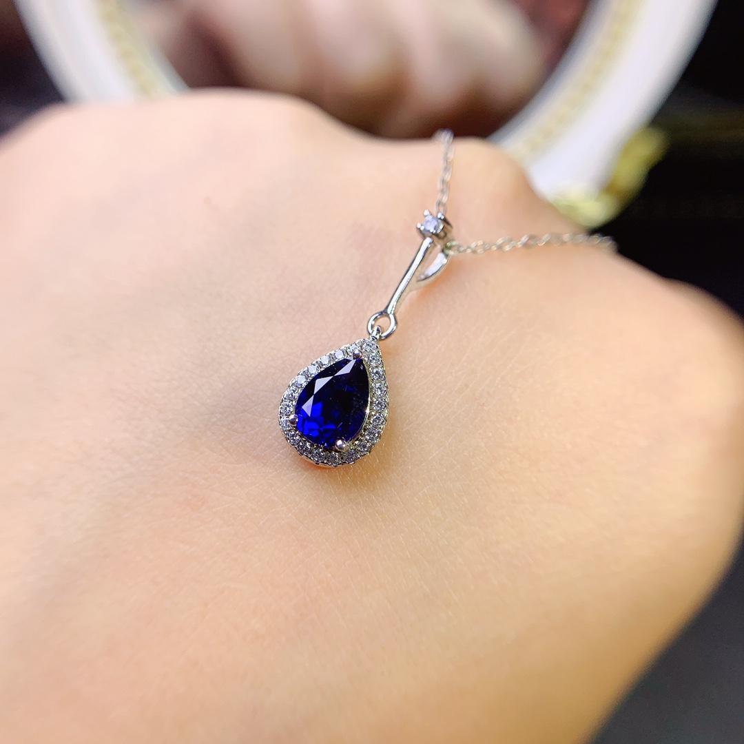 Sapphire Necklace Luxury Creative Blue Sapphire Pendant Necklace Female Sterling Silver Chain Necklace Wedding Jewelry синий