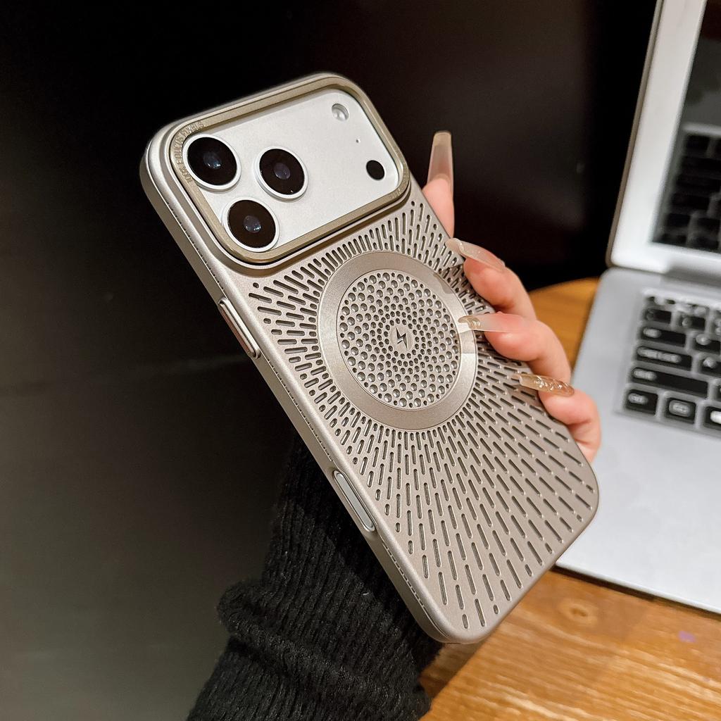 Applicable to iPhone17ProMax Berlin heat dissipation mobile phone case Magnetic suction Apple 16Pro breathable and anti-drop protective case