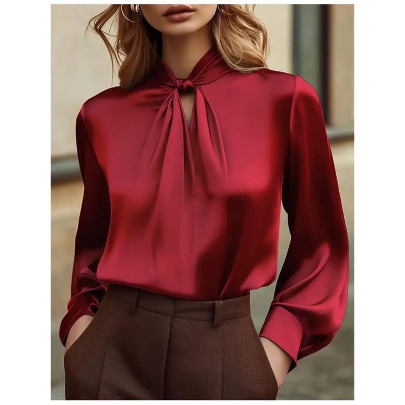 Elegant Long Sleeve Blouse With Cutout Detail Loose Fit Womens Shirt Office Casual Wear