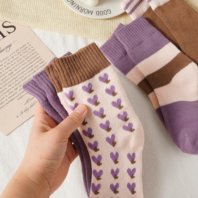 Women's Autumn and Winter Thickened Socks Warmth Purple Heart-shaped Breathable Floor Socks