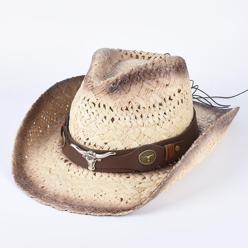 

New Western Cowboy Hat Men Women 2026 Summer Straw Beach Sun Hat Wide Brim Vintage Panama Cowgirl Jazz Cap Sombrero Hombre About 56-58cm