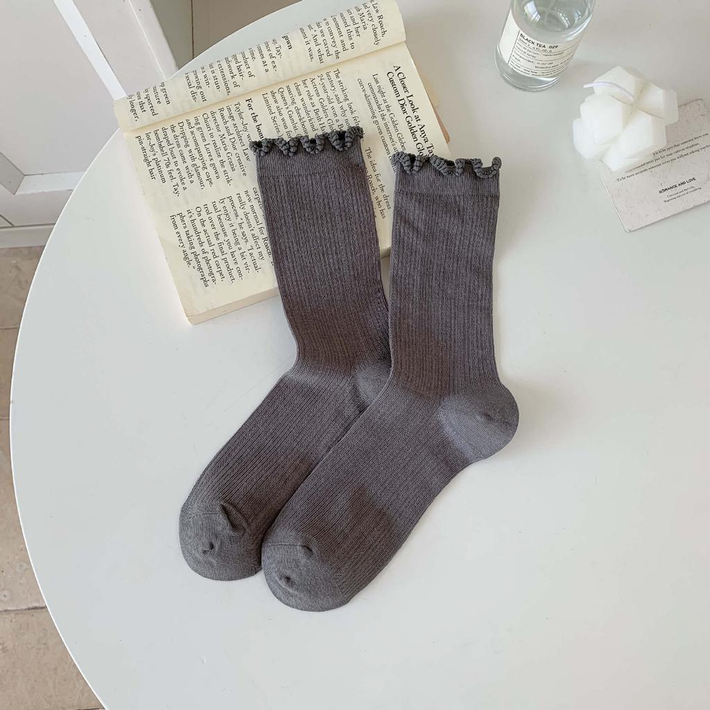 Boneless Socks Summer Thin Mesh Breathable Stacking Socks Wooden Ear Edge Medium Tube Socks Loose Lace Confinement Socks Women