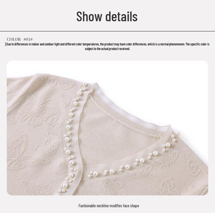 Elegant Lace Embroidery Knit Top - Short-Sleeved Ice Silk Blouse for Middle-Aged Women