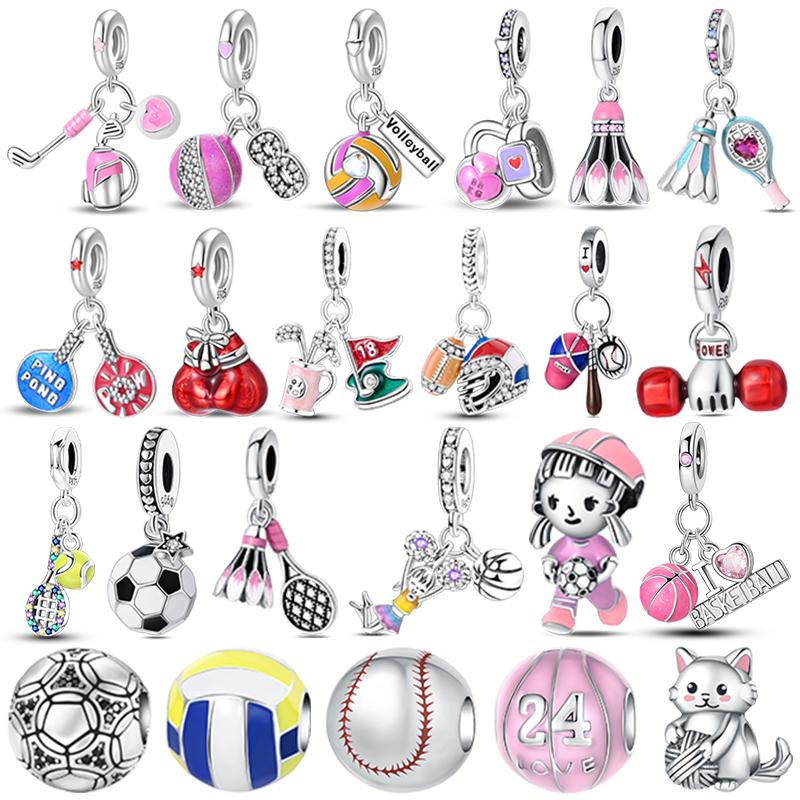 925 Sterling Silver Sports Series Pendants Golf Boxing Baseball Table Tennis Charms Beads Fit Bracelet DIY Jewelry Marking Gift