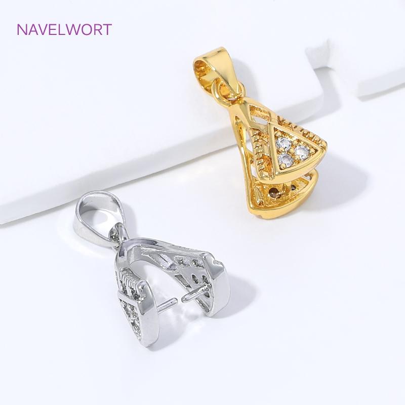 18K Gold Plated Brass Pendant Pinch Bail For Jewelry Making,With Zircon Bail Holder For Pendant,DIY Necklace Accessories