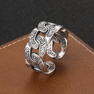 Adjustable Open Ring Men Women Vintage Thorn Motif Punk Hip Hop Plated Geometric Band