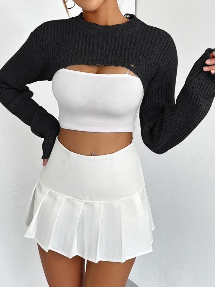 Knitted top with pullover for women, ultra short outer and sexy half cut top