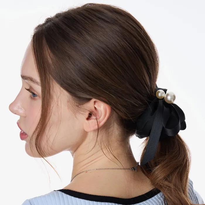 Pearl Ribbon Black Scrunchie