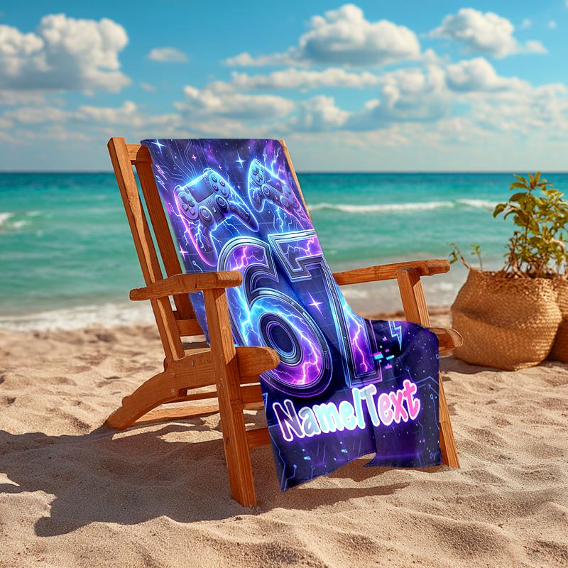 1PC Custom Name Electric Celebration Beach Towel Highly Absorbent And Sand-Resistant Towel for Swimming, Pool, Yoga, And Travel Lightweight
