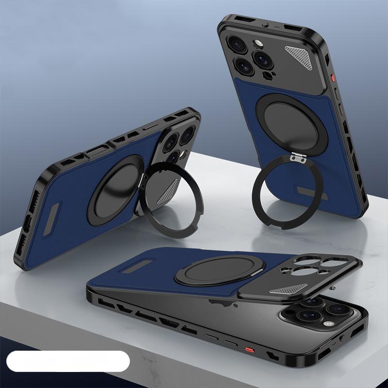 Luxury Hardware Magnetic Stand Case For iPhone 16 Plus 15 14 Pro Max 13 Leather Shockproof for MagSafe Wireless Charge Phone Cover