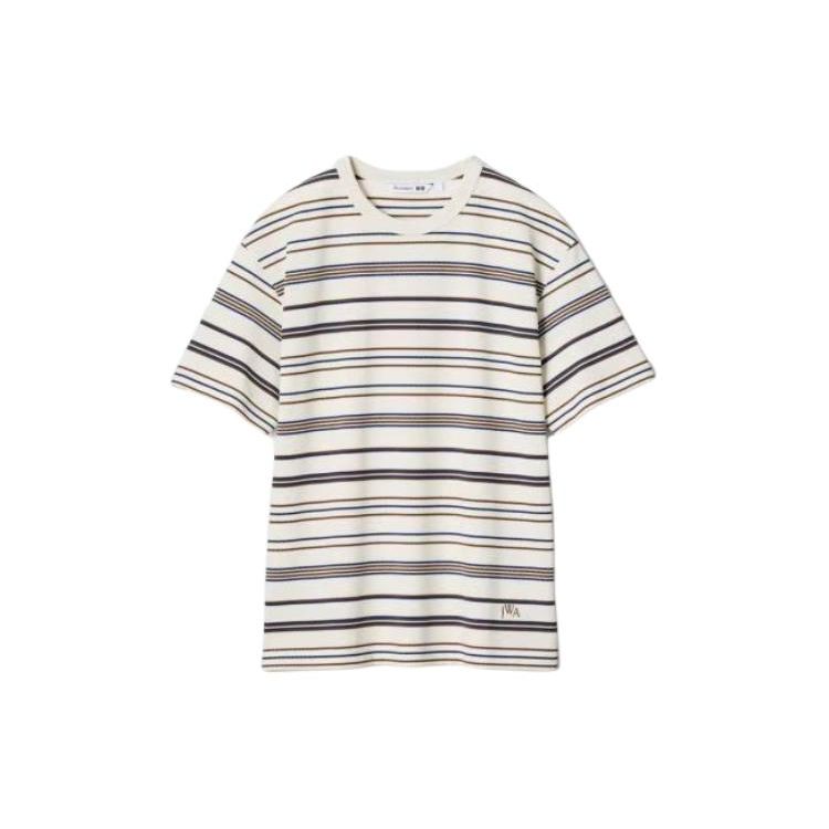 Uniqlo X JW Anderson Collaboration SS24 Striped Pique Short Sleeve T-Shirt Men Tops Beige 469054-30