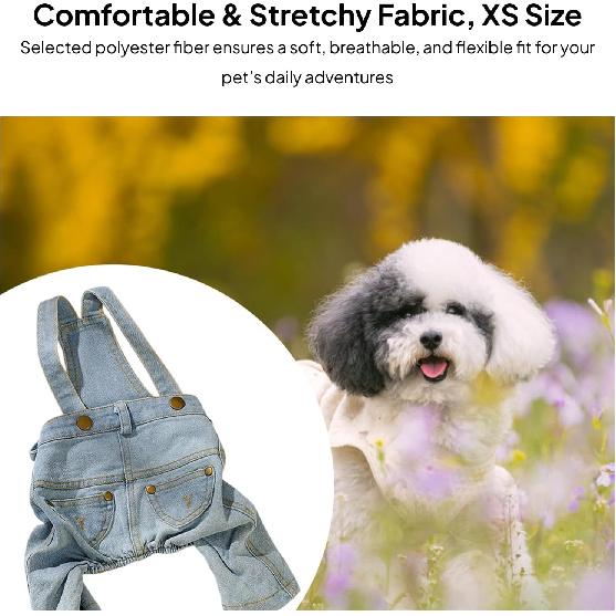 Dog Denim Overalls, Puppy Cowboy Costumes, Cats Clothes, Jumpsuit,Costume Puppy Jeans Clothes, Pet Jeans Pants for Halloween Pets Parties, XS