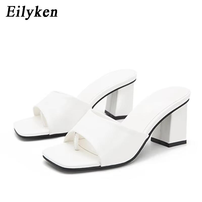 Fashion Eilyken Summer Women Purple Slipper Square High Heel Beach Slip On Sandal Flip Flop Slides Size 41 42