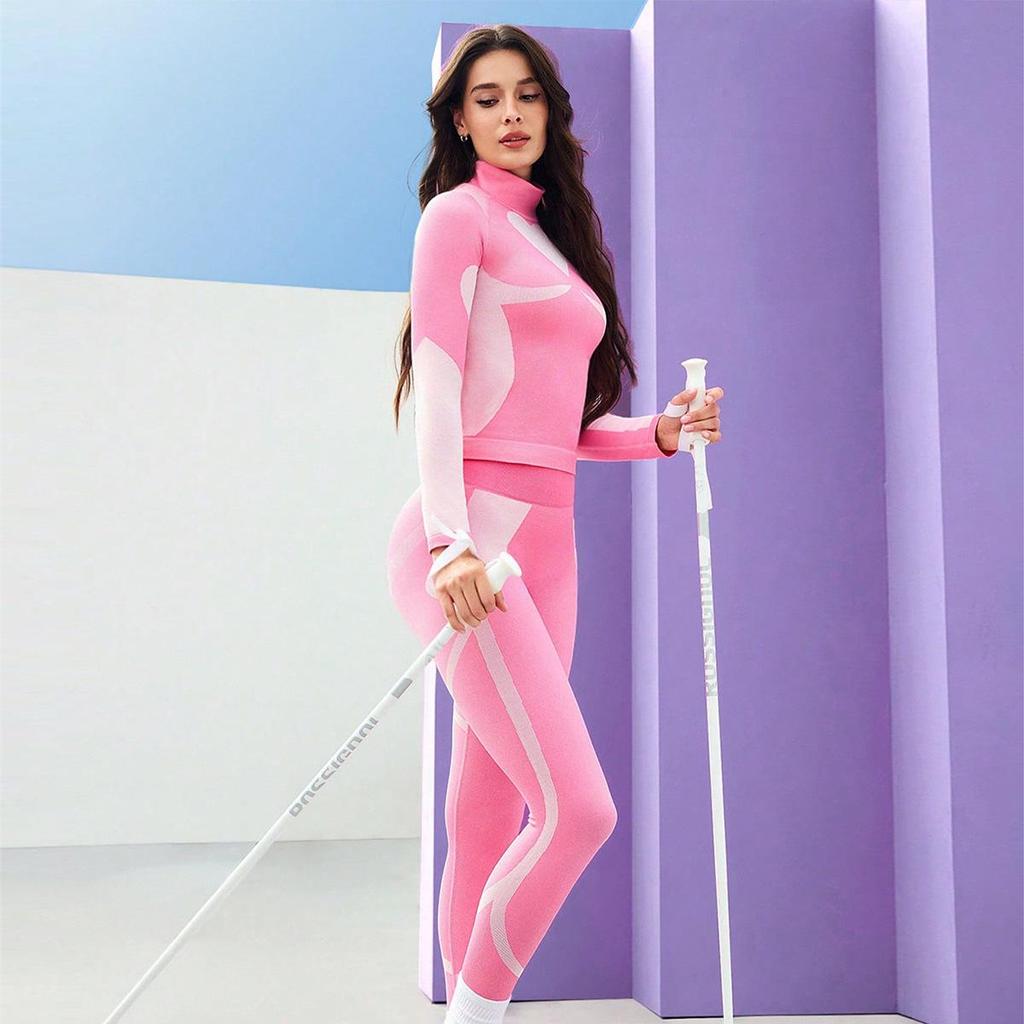 High-Collar Ski & Yoga Wear Set: Butt-Lifting, High-Elasticity, Long-Sleeve Top & Pants for Outdoor Sports