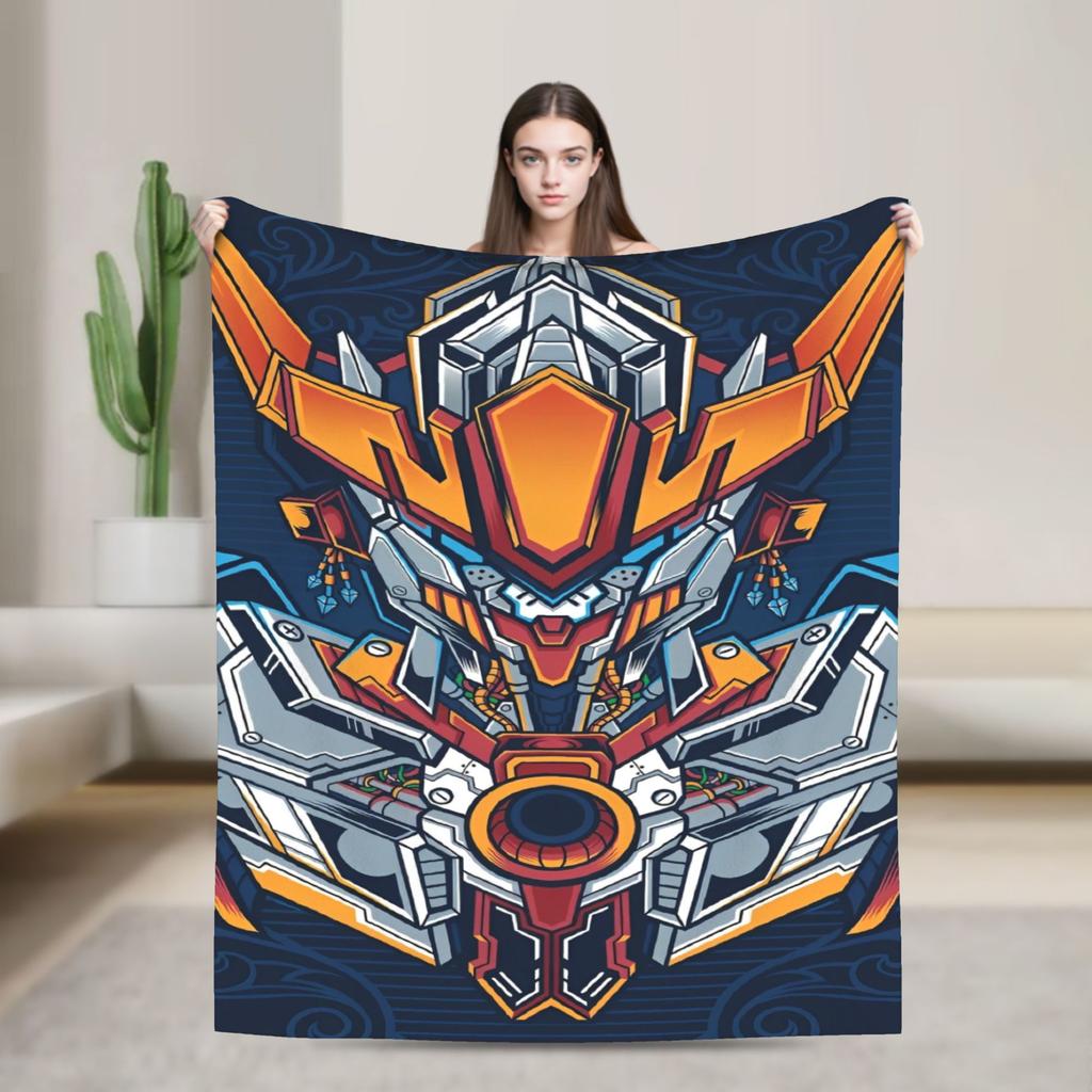 Gundam Flannel Blanket Autumn science fiction Warm Throw Blanket for Girls Boys Bedroom Print Bedspread Sofa Bed Cover