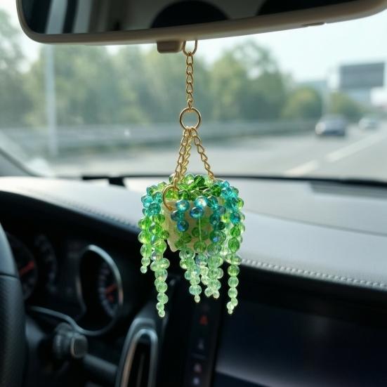 CatturaSole in Terracotta con Perline Fatto a Mano Piante Verdi Artificiali Ciondolo per Auto Pianta da Appendere in Cristallo Sintetico