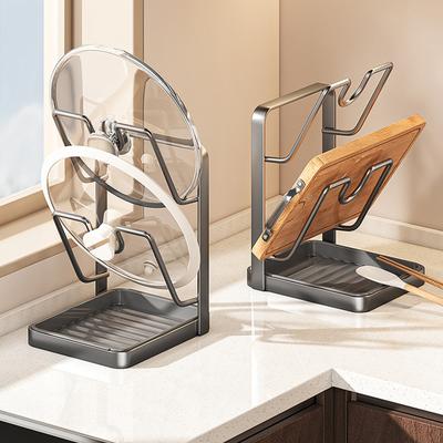 Pot Lid Holder Pot Lid Organizer Spoon Rest Rag Bracket For Kitchen Tools Countertop Pot Lid Rack with Tray Kitchen Accessories