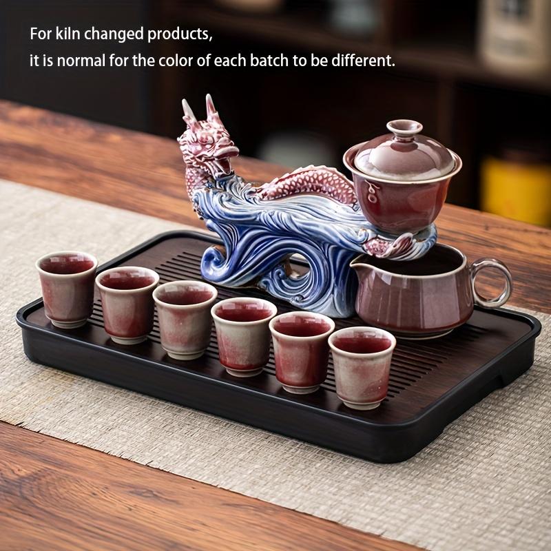 1 Set Of Kiln Ceramic Tea Set Dragon Semi-automatic Tea Set Lazy Tea Set Rotating Tea Set With Tray Chinese Kung Fu Tea Set Home Living Room Office Re
