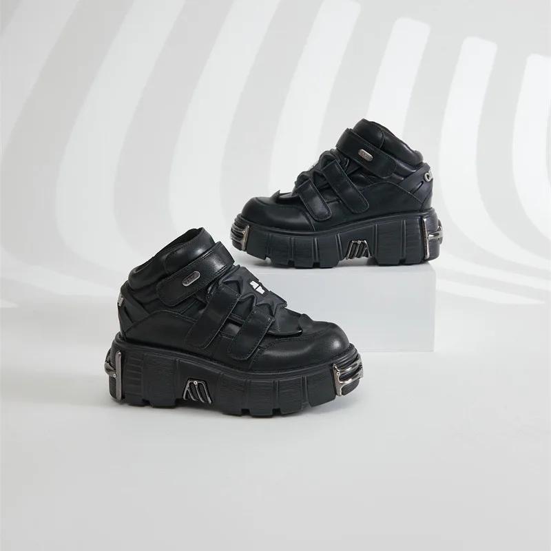 Punk Style Women Shoes Gothic Ankle Rock Boots Lace-up Heel Height Platform Shoes Woman Metal Decor Woman Sneakers Womens Shoes