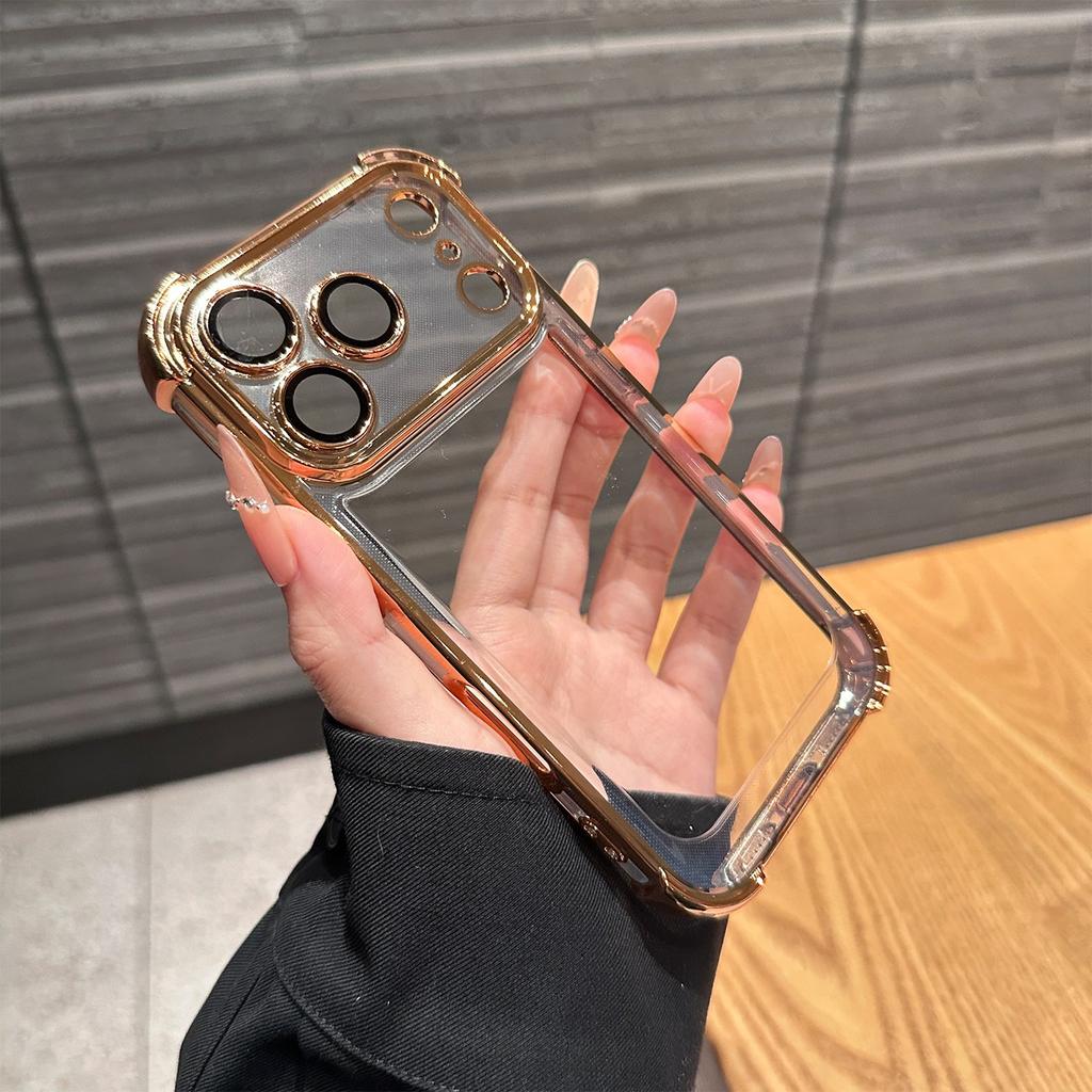 Luxury Electroplate Transparent Phone Case For iPhone 11 12 13 14 15 16 Pro Max Plus Clear Bumper Shockproof Protection Cover