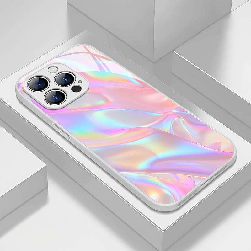 Color Textured Pattern Tempered Glass Phone Case Suitable for iPhone 17 16 15 14 13 12 11 Pro Max Plus Shockproof Back Cover