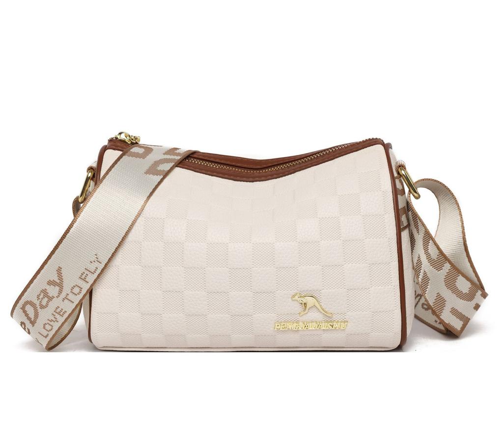 New Women's Soft Leather Shoulder Bag Fashionable Wide Shoulder Strap Plaid Embossed Practical Large-capacity Pillow Bag