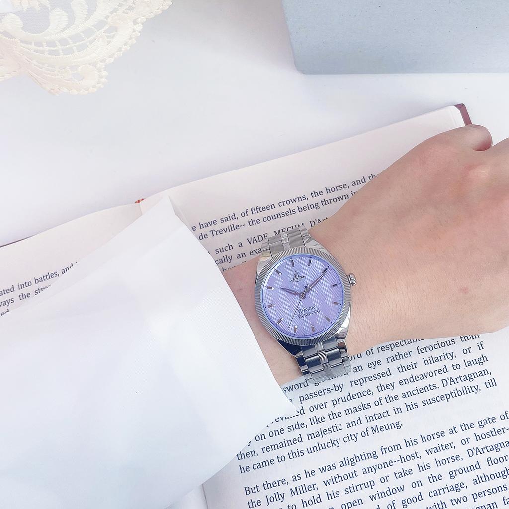 Vivienne Westwood Quartz Watch Stainless Steel Band Purple Dial 50 Meters Water Resistant Women watches DWVV281PPSL