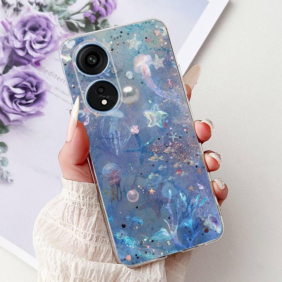 For Oppo Reno8 T Phone Case Reno 8T 5G 4G CPH2481 CPH2505 Elegant Floral Cat Soft Silicone Transparent TPU Lightweight Cases
