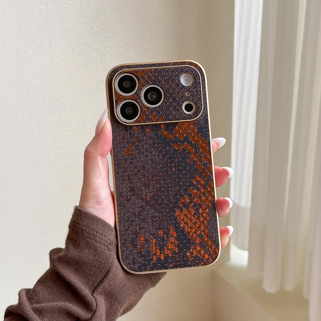 High-end Electroplated Gold-Stamped Snake Pattern Case for iPhone 16 Pro Max, Apple 17, 15/14 with Large Viewing Window