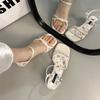 French Fairy Style Bow Word with High-heeled Sandals Female 2025 Summer New Floral Small Fresh Open-toed Sandals