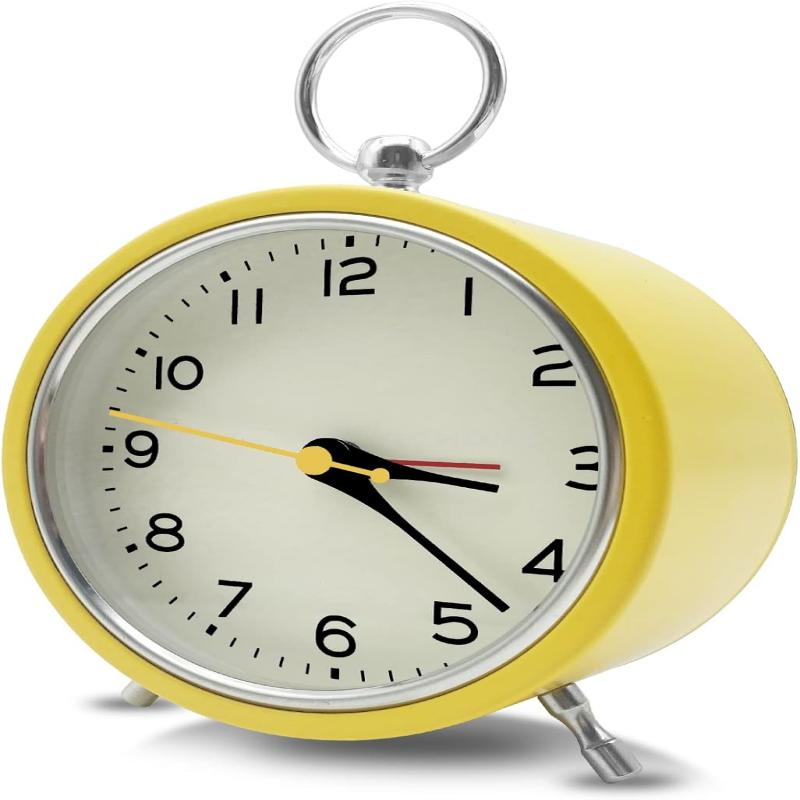 Metal alarm clock 4-inch children's desktop simple analog clock with night light, silent and non ticking clock, bedroom small desktop alarm clock
