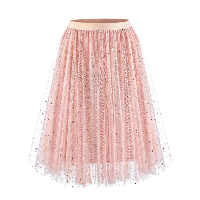Spring Summer Single-layer Skirts Tutu Skirts Puff Skirts Star and Moon Sequin Multi-panel Tulle  Fluffy Layered Tulle Tutu Skirt