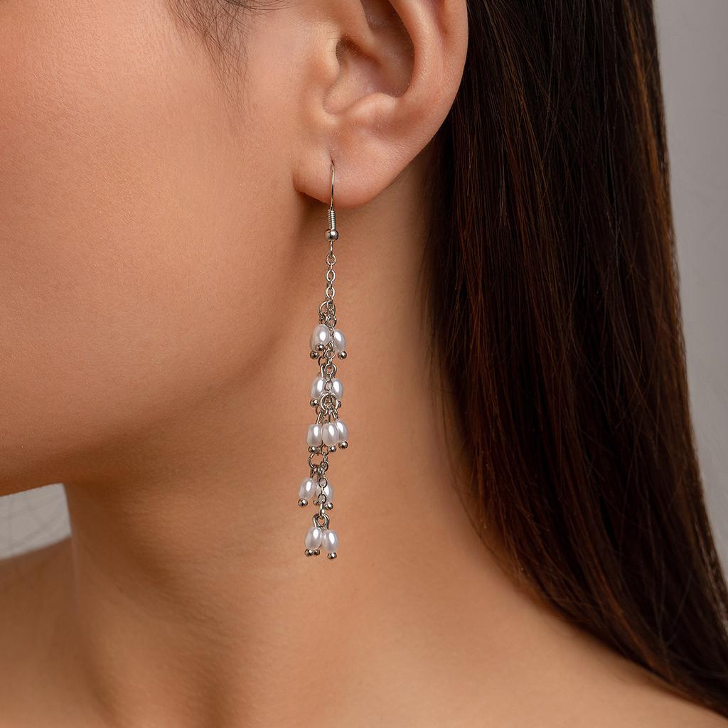 Simple pearl necklace double necklace gentle temperament fringed stud earrings