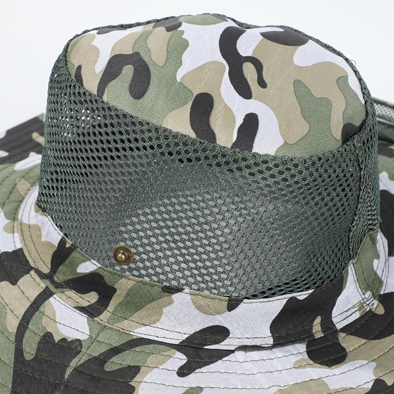 Outdoor Fishing Hat Wide Brim Man Breathable Mesh Fishing Cap Beach Hats Camouflage Sun Uv Protection Shade Hat