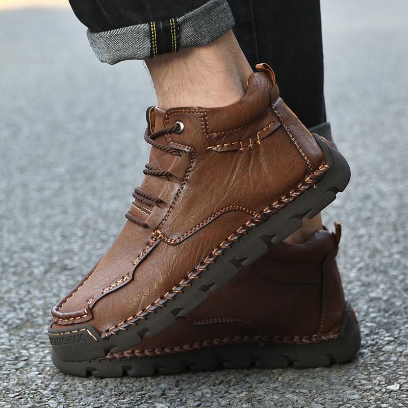 39-48 Men's Medium Top Casual Shoes Outdoor Leather Shoes Large Size Handmade Flat Shoes